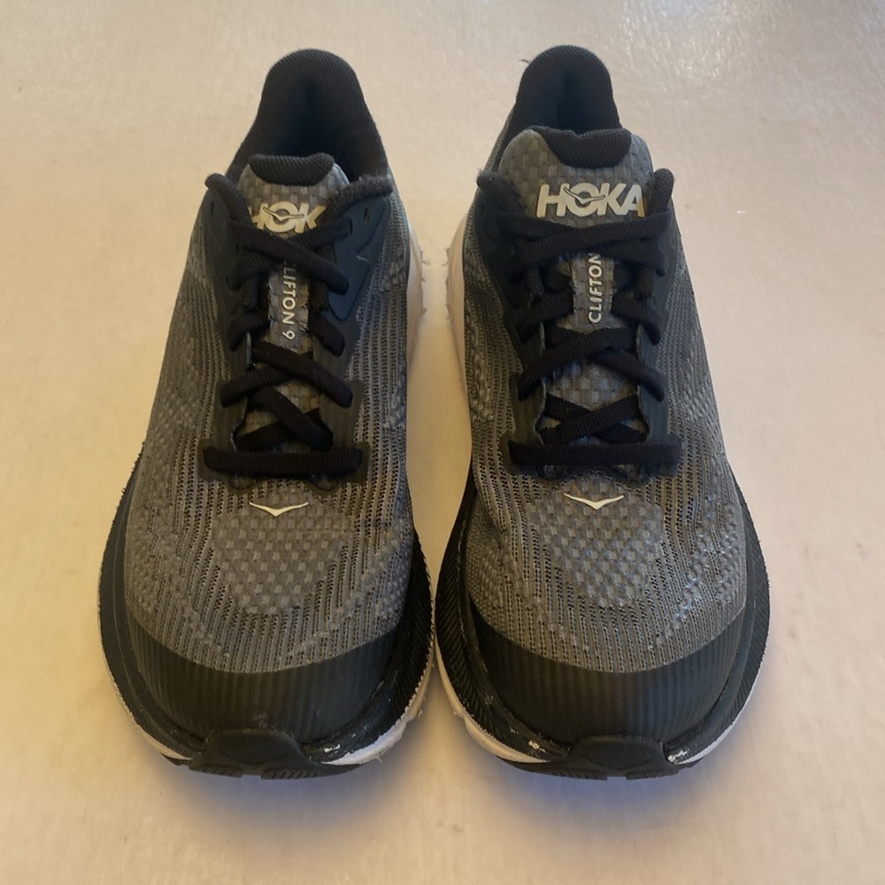 HOKA Clifton 9 Black Athletic Shoes Size 4MD Youth or 5.5 Women’s